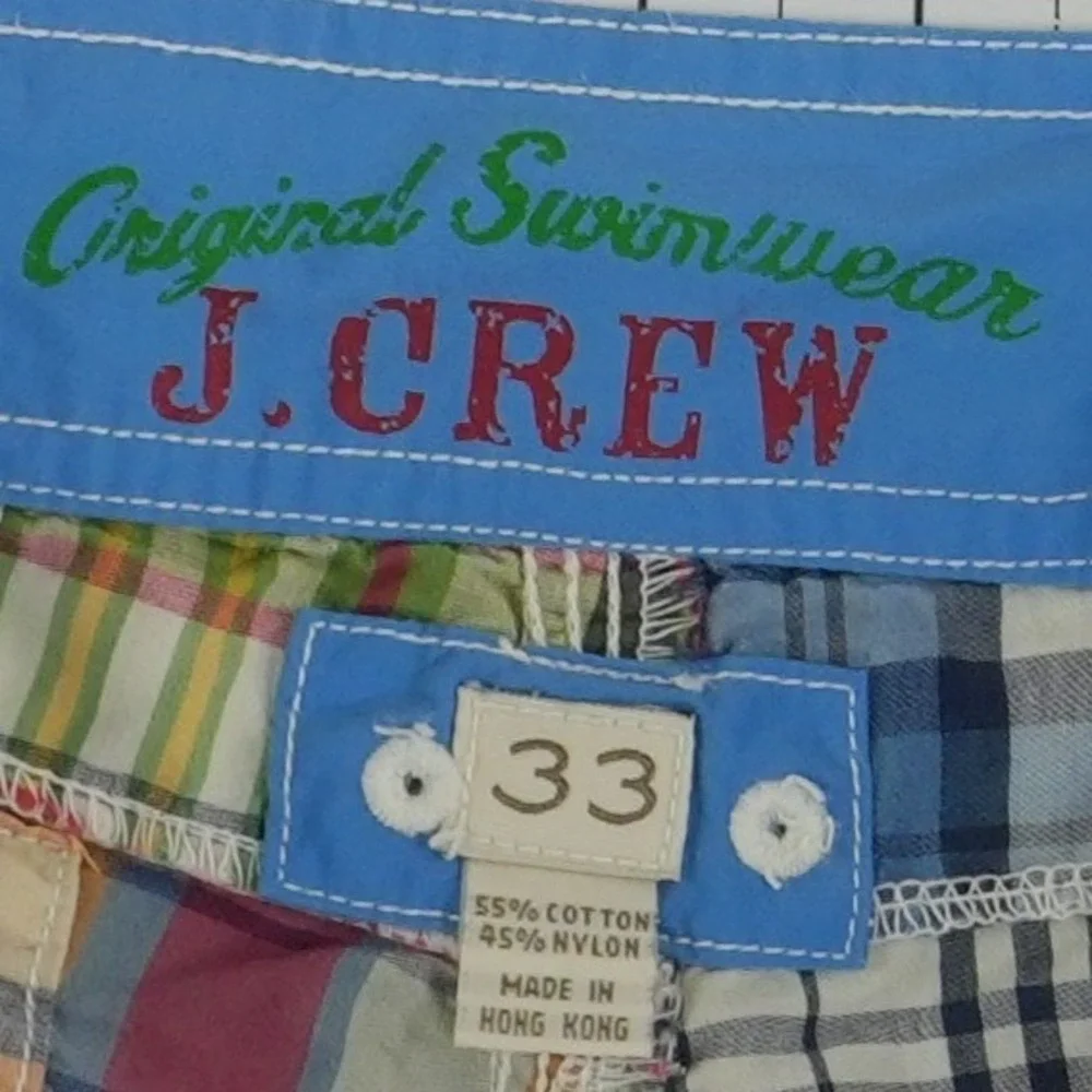 J.Crew Board Shorts Men's Size 33 Multi Patchwork Madras Plaid Cotton Blend Swim